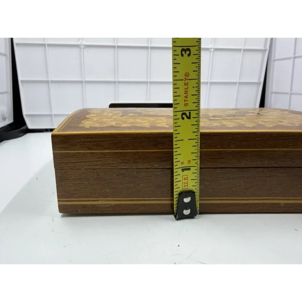 Vintage Italian Inlaid Wood Jewelry Box Hinges Sorrento Marquetry Floral Trinket